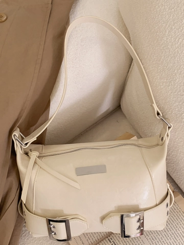 Bolso Soberaco de Cuero PU Retro para Mujer Bolso de Hombro Minimalista Vintage Color Sólido Hebilla de Metal Diario