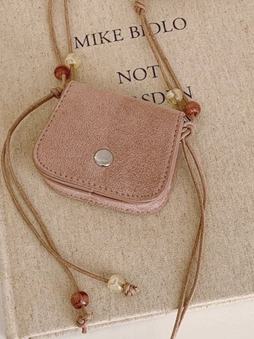 Bolso Bandolera Mini de Cuero PU Vintage para Mujer Bolso Cuadrado Pequeño Con Cuentas de Madera Bufanda Hebilla Magnética Moda Retro