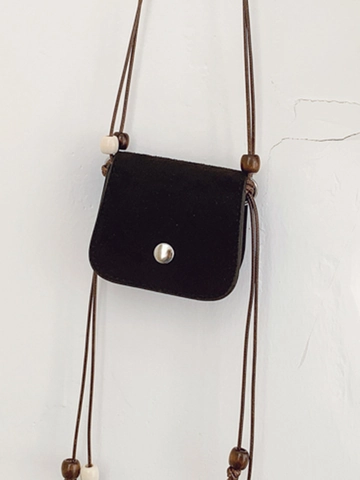 Bolso Bandolera Mini de Cuero PU Vintage para Mujer Bolso Cuadrado Pequeño Con Cuentas de Madera Bufanda Hebilla Magnética Moda Retro