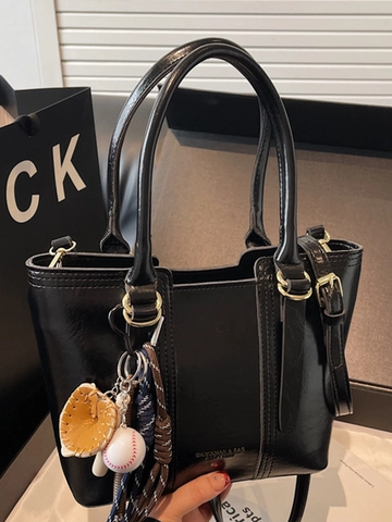 Urbane Minimalistische PU Leder Tote Bag Für Damen Retro Sporty Baseball Anhänger Große Kapazität Schulter Umhängetasche