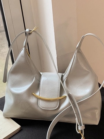 Retro Oil Wax PU Leather Underarm Bag For Women Minimalist Gold Crescent Buckle Shoulder Bag Casual Commuter Hobo Bag