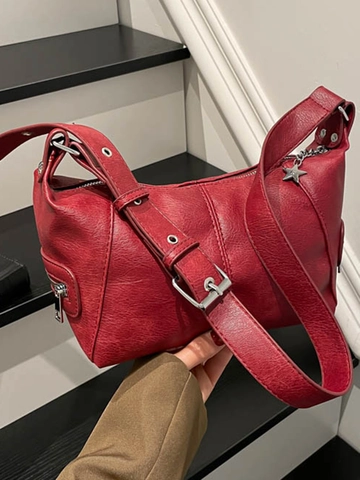 Sac à Épaule en Cuir PU Rétro pour Femmes 2025 Nouveau Sac Sous le Bras de Mode Avec Pendentif Étoile Sac Hobo Casual