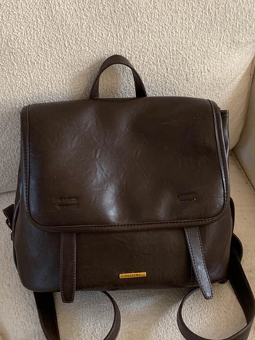 Zaino a Patta in Pelle PU Vintage per Donna Borsa da Scuola Chic per Pendolari Zaino Casual Retrò di Grande Capacità Nero Marrone Caffè