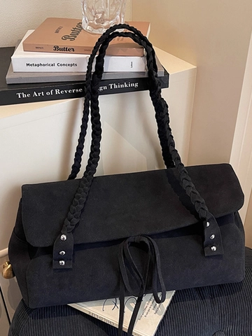 Women's Retro Large Capacity Tote Bag Cloth Material Minimalist Underarm Shoulder Bag With Braided Strap Commuting Daily