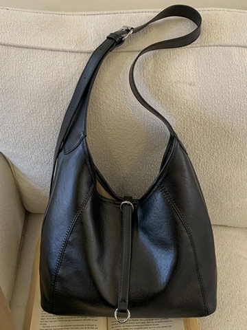 Grand Sac Fourre-Tout Femme en Cuir PU Style Urbain Minimaliste Sac à Bandoulière avec Anneau Métallique Rétro pour Quotidien