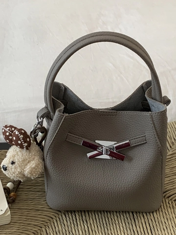 Sac Seau Rétro en Cuir PU pour Femmes Motif Litchi Boucle Métallique Sac Bandoulière Sac à Main Minimaliste avec Pendentif