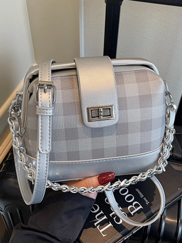 Borsa a Tracolla Chic a Scacchiera Plaid da Donna in Pelle PU Con Catena Chiusura a Girello in Metallo Borsa Quadrata Urban Minimalista