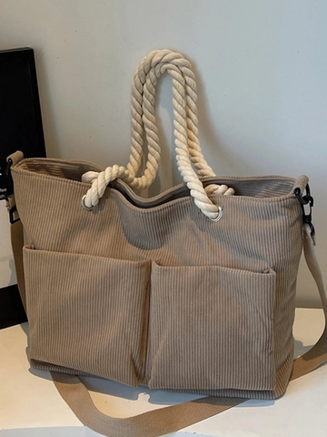 Bolso Tote de Pana para Mujer Gran Capacidad Bolso de Hombro Casual Con Asa de Cuerda Color Sólido Bolso de Mensajero