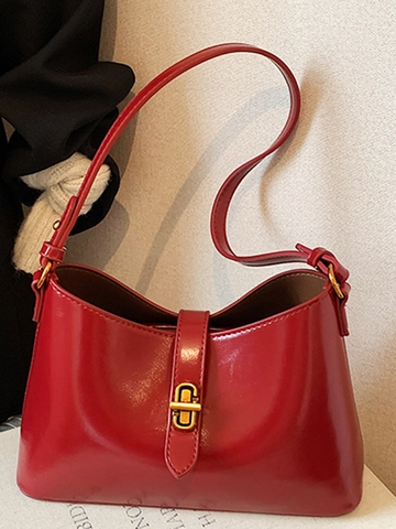 Women Minimalist PU Leather Underarm Bag Solid Color Large Capacity Crossbody Shoulder Bag With Gold Hardware Commuter Handbag