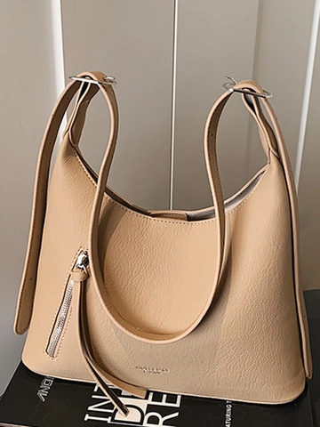 Bolso Cubo Hobo de Cuero PU Retro para Mujer Costura de Contraste Cremallera con Borla Bolso de Hombro Axila Diario