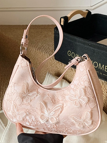 Bolso de Axila Elegante de Encaje de Mariposa 3D para Mujer Moda Bolso de Hombro de Cuero PU 2025 Invierno Nuevo Bolso Hobo Chic