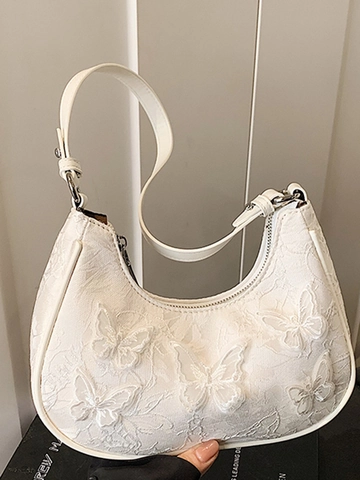Bolso de Axila Elegante de Encaje de Mariposa 3D para Mujer Moda Bolso de Hombro de Cuero PU 2025 Invierno Nuevo Bolso Hobo Chic