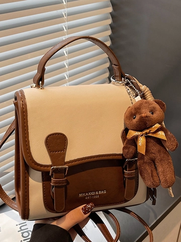 Vintage Patchwork Small Square Backpack For Women Korean Style PU Leather Handbag Casual Versatile Fashion School Bag