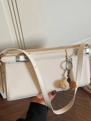 Borsa a Spalla Sottobraccio in Pelle PU Vintage da Donna Borsa a Tracolla Quadrata Rettangolare Con Pendaglio a Sfera