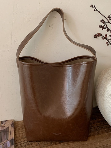 Retro PU Leder Eimertasche Für Damen 2025 Neue Casual Einzelschulter Achsel Tasche Nische Große Kapazität Umhängetasche