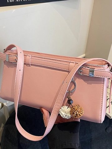 Borsa a Spalla Sottobraccio in Pelle PU Vintage da Donna Borsa a Tracolla Quadrata Rettangolare Con Pendaglio a Sfera