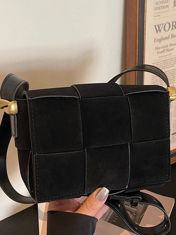 Sac Bandoulière Femme Tissé Petit Carré Minimaliste Urbain en Cuir PU Sac À Épaule Rétro Sac Messager À Rabat Pour Femme