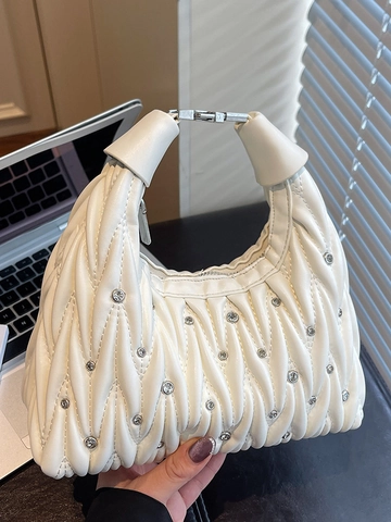 Sac à Épaule Plissé en Strass pour Femmes PU Hobo Sac Bandoulière Pour Mode Quotidienne Style Simple Sac Élégant