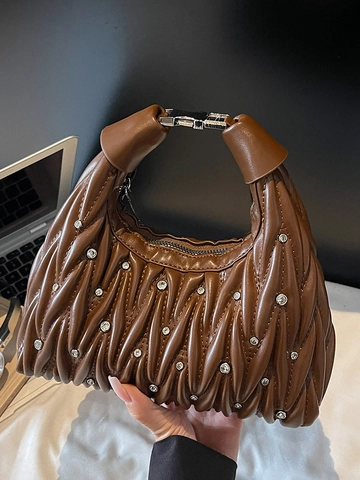 Sac à Épaule Plissé en Strass pour Femmes PU Hobo Sac Bandoulière Pour Mode Quotidienne Style Simple Sac Élégant