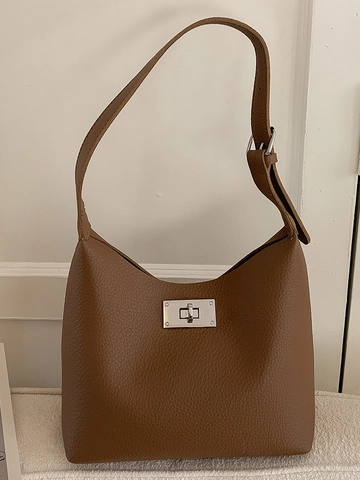 Borsa a Secchiello in Pelle Martellata PU Retro da Donna Con Chiusura a Girello in Metallo Tracolla Regolabile Borsa Hobo Grande