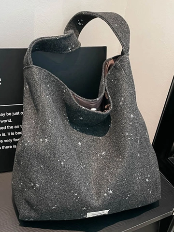 Women Large Capacity Star Print Canvas Tote Bag Korean Artistic Minimalist Woolen Single Shoulder Commuter Handbag