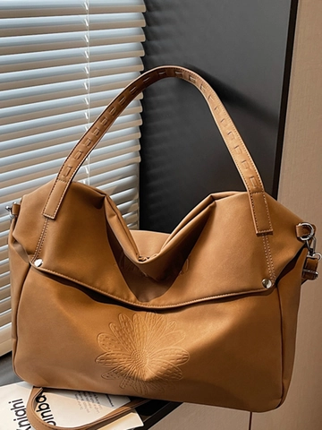 Borsa Tote in Pelle PU con Goffratura a Margherita Grande Capacità Vintage Casual Pendolarismo Borsa a Spalla Donna Design Floreale