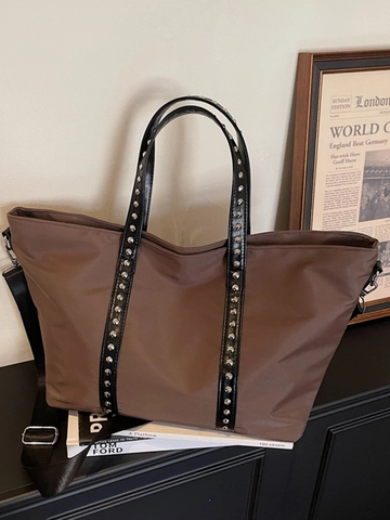 Borsa Tote da Donna Grande Capacità per Pendolari Rivetti Borsa a Spalla alla Moda in Tessuto Casual Lavoro Viaggio Shopping