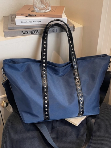 Borsa Tote da Donna Grande Capacità per Pendolari Rivetti Borsa a Spalla alla Moda in Tessuto Casual Lavoro Viaggio Shopping