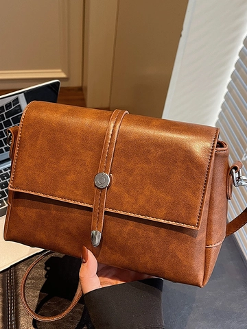 Borsa a Tracolla Quadrata in Pelle PU Vintage per Donna Urban Simple Borsa a Tracolla Rettangolare con Fibbia in Metallo Rotonda