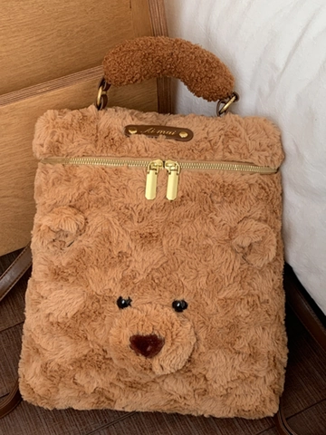 Simpatico Zaino in Peluche a Forma di Orso Cartone Animato Zaino da Viaggio alla Moda in Stile Orsetto per Donna Ragazza Marrone