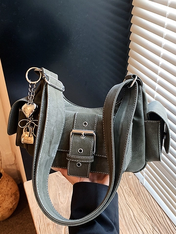 Borsa a Spalla in Pelle PU Retrò con Tasche Multiple per Donna Borsa a Tracolla Urbana Vintage con Ciondolo a Cuore