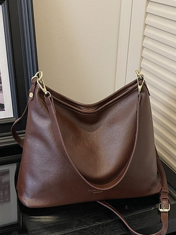 Bolso Tote de Gran Capacidad de Cuero PU para Mujer Con Bolsa a Juego Bolso de Hombro Retro Minimalista Urbano