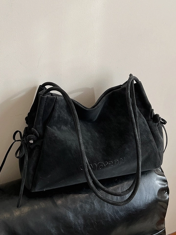 Grote Capaciteit PU Leer Tote Bag Voor Vrouwen Minimalistische Koord Schoudertas Met Letter Reliëf Casual Handtas