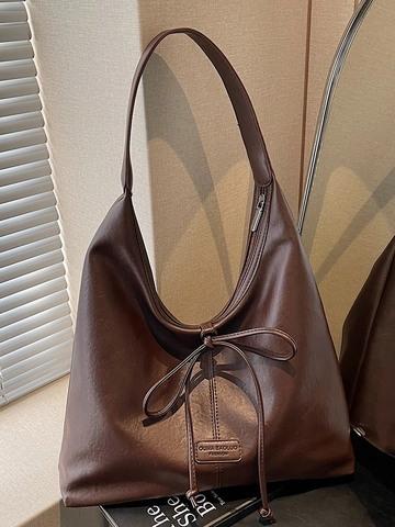 Borsa Tote Grande Capacità Stile Coreano con Fiocco da Donna in Pelle PU Borsa a Tracolla da Pendolare Hobo Versatile Viaggio
