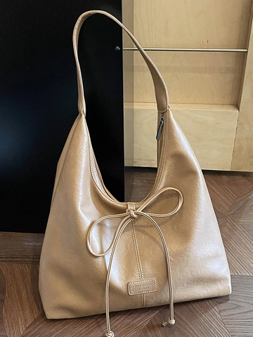 Borsa Tote Grande Capacità Stile Coreano con Fiocco da Donna in Pelle PU Borsa a Tracolla da Pendolare Hobo Versatile Viaggio