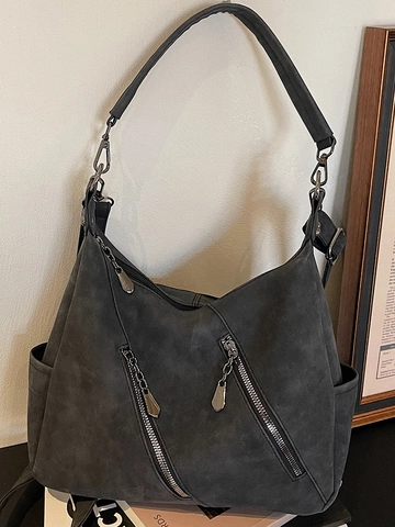 Bolso Tote de Cuero PU Vintage para Mujer Gran Capacidad Bolso de Hombro Minimalista Bolso Hobo Retro Con Costuras Bolso de Viaje