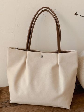 Large Capacity PU Leather Tote Bag For Women Minimalist Pleated Shoulder Bag Retro Style Commuter Handbag Solid Color Bag