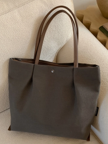 Large Capacity PU Leather Tote Bag For Women Minimalist Pleated Shoulder Bag Retro Style Commuter Handbag Solid Color Bag