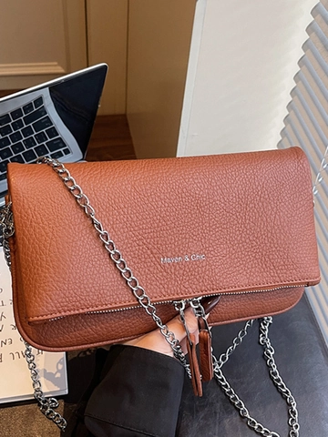 Damen Litschikorn PU Leder Umhängetasche Mode Kette Schultertasche Minimalistisch Klappe Kleine Quadratische Tasche Alltagstasche