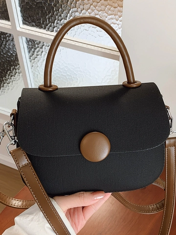Moda Minimalista Cuero PU Bolso Pequeño Cuadrado para Mujer Color Sólido Hebilla Redonda Bolso de Mano Versátil Bandolera
