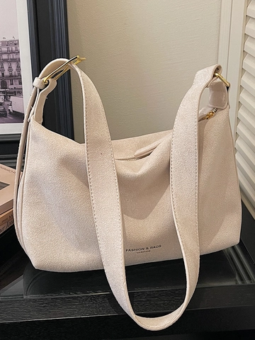 Women Large Capacity Suede Tote Bag Retro Hobo Shoulder Bag Minimalist Commuter Solid Color Crossbody Handbag With Zipper