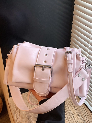 Korean Style PU Leather Baguette Bag For Women Large Buckle Underarm Shoulder Crossbody Bag Chic Daily Commuting Handbag