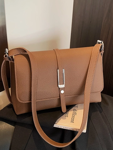 Bolso de Bandolera de Cuero PU Minimalista Para Mujer Bolso de Hombro Retro de Color Sólido Con Hebilla de Metal Bolso de Mano Urbano Versátil
