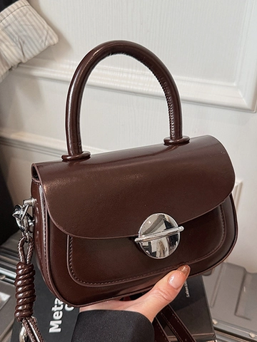 Damen Glänzende PU-Leder Satteltasche Vintage Metallschloss Handtasche Umhängetasche Commute Kleine Quadratische Tasche