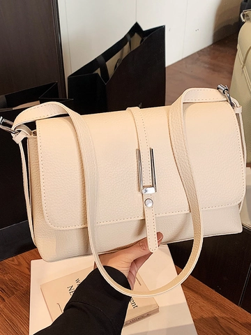Bolso de Bandolera de Cuero PU Minimalista Para Mujer Bolso de Hombro Retro de Color Sólido Con Hebilla de Metal Bolso de Mano Urbano Versátil
