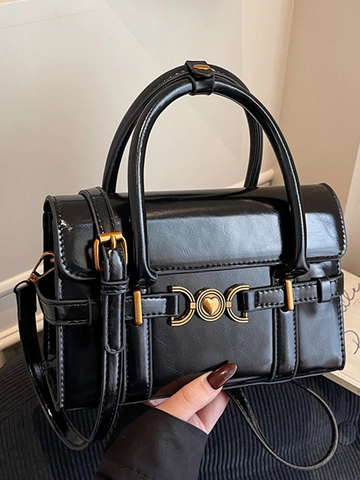 Borsa a Tracolla Quadrata in Pelle PU Vintage Da Donna Con Ferramenta a Cuore Elegante Borsa a Spalla Lucida Per Il Lavoro