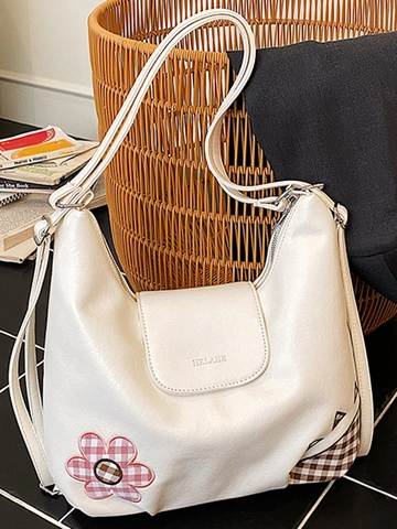 Grand Sac Fourre-tout Vintage en Cuir PU pour Femmes Mode Patchwork Floral à Carreaux Sac à Épaule Sac Hobo Décontracté
