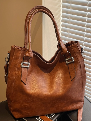 Bolso Tote de Cuero PU Retro para Mujer de Gran Capacidad Bolso de Mano Hombro con Detalles de Puntadas Estilo Simple Urbano