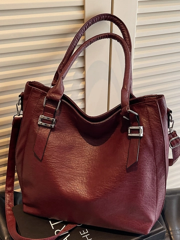 Bolso Tote de Cuero PU Retro para Mujer de Gran Capacidad Bolso de Mano Hombro con Detalles de Puntadas Estilo Simple Urbano