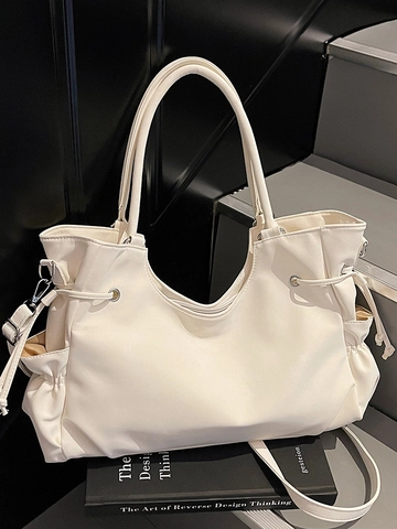 Borsa Tote da Donna in Pelle PU di Grande Capacità Borsa a Tracolla Retrò con Coulisse Borsetta Versatile per il Pendolarismo Quotidiano di Moda